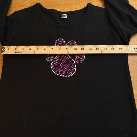 Bay Beauty Junior XL Black Knit Pullover Sweater Faux Rhinestones Purple Dog Paw - Picture 8 of 10